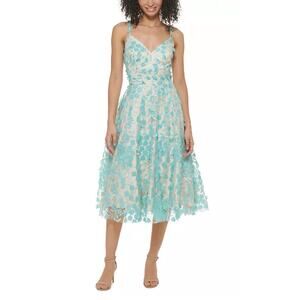 Eliza J Aqua Floral Lace Midi Dress